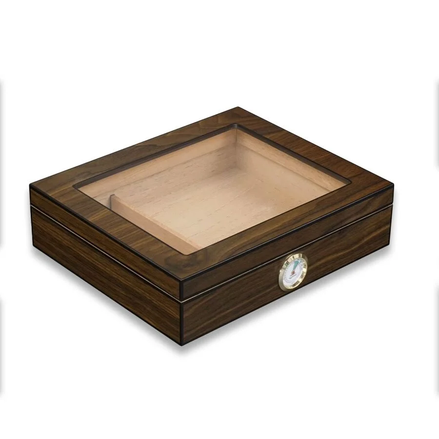 Cigarloong Camlı Puro Kutusu Humidor Ceviz 25's