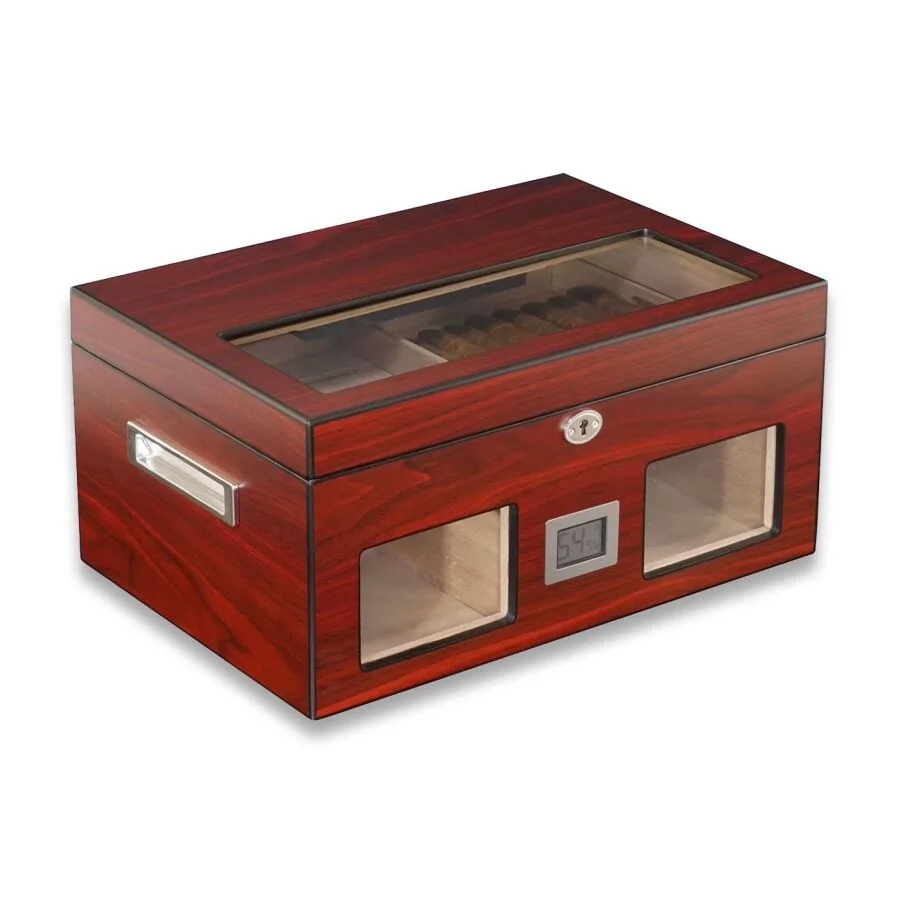 Camlı Puro Kutusu Humidor Mat Maun Vişne 100's