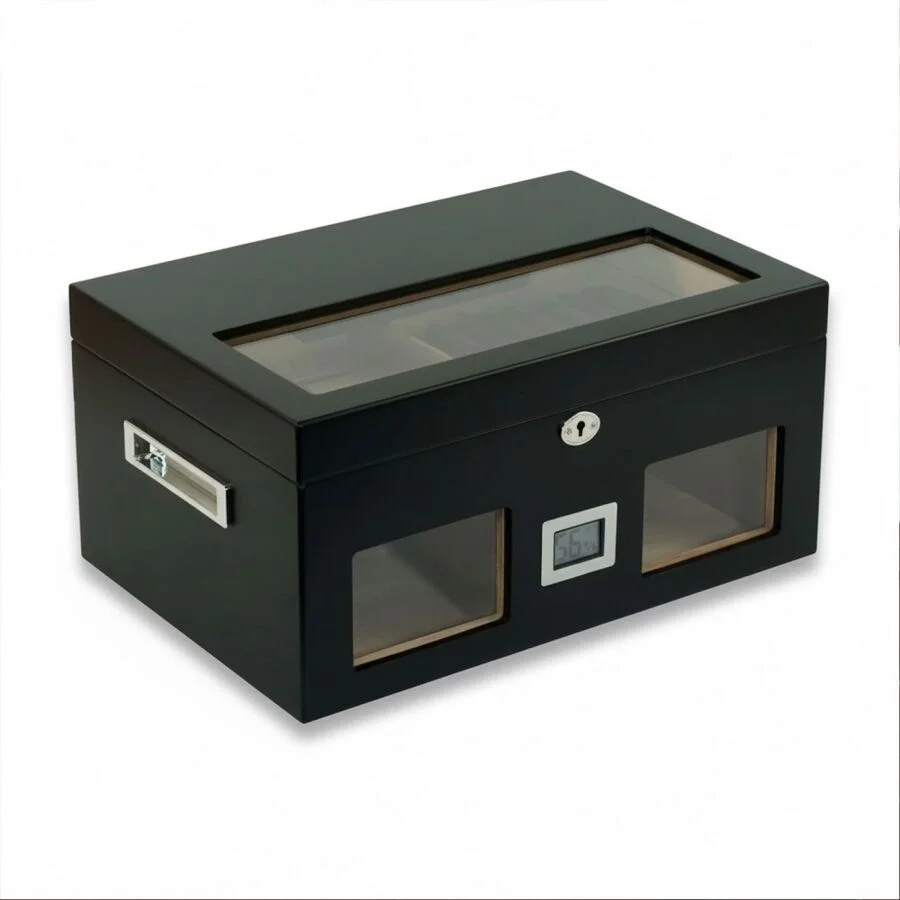 Camlı Puro Kutusu Humidor Mat Siyah 100's