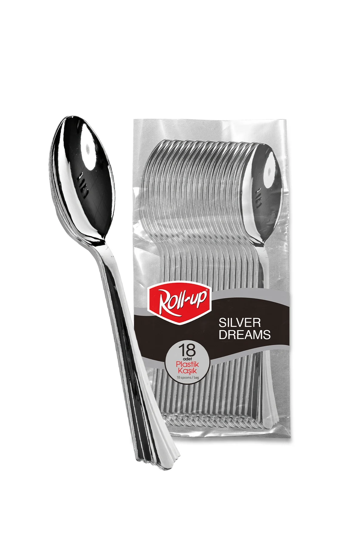 Roll-Up Metal Görünümlü Plastik Kaşık 18 Adet
