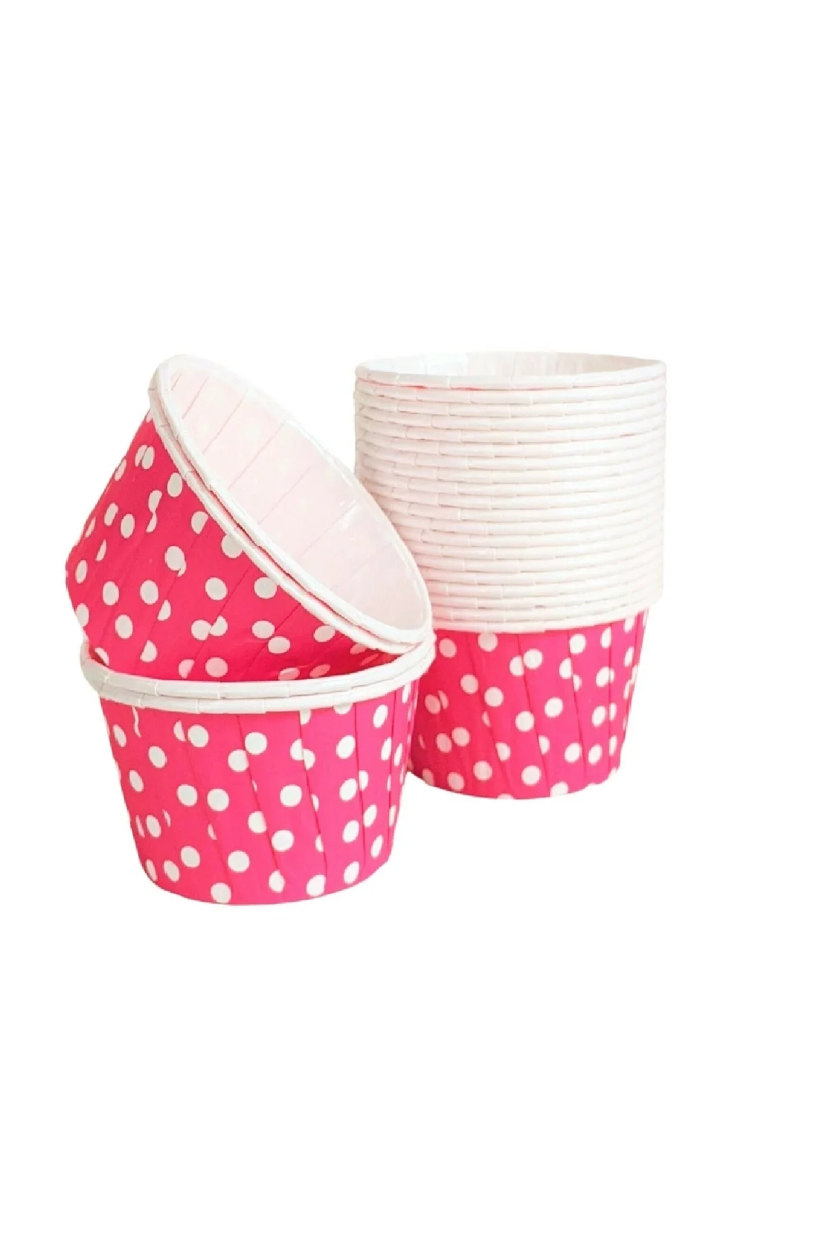 Roll-up Muffin Kek Kapsülü Fuşya Puantiyeli 50 Adet