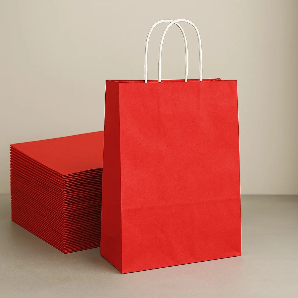 Roll-Up Kraft Çanta Kırmızı Büyük Boy 31 * 41 cm 25 Adet