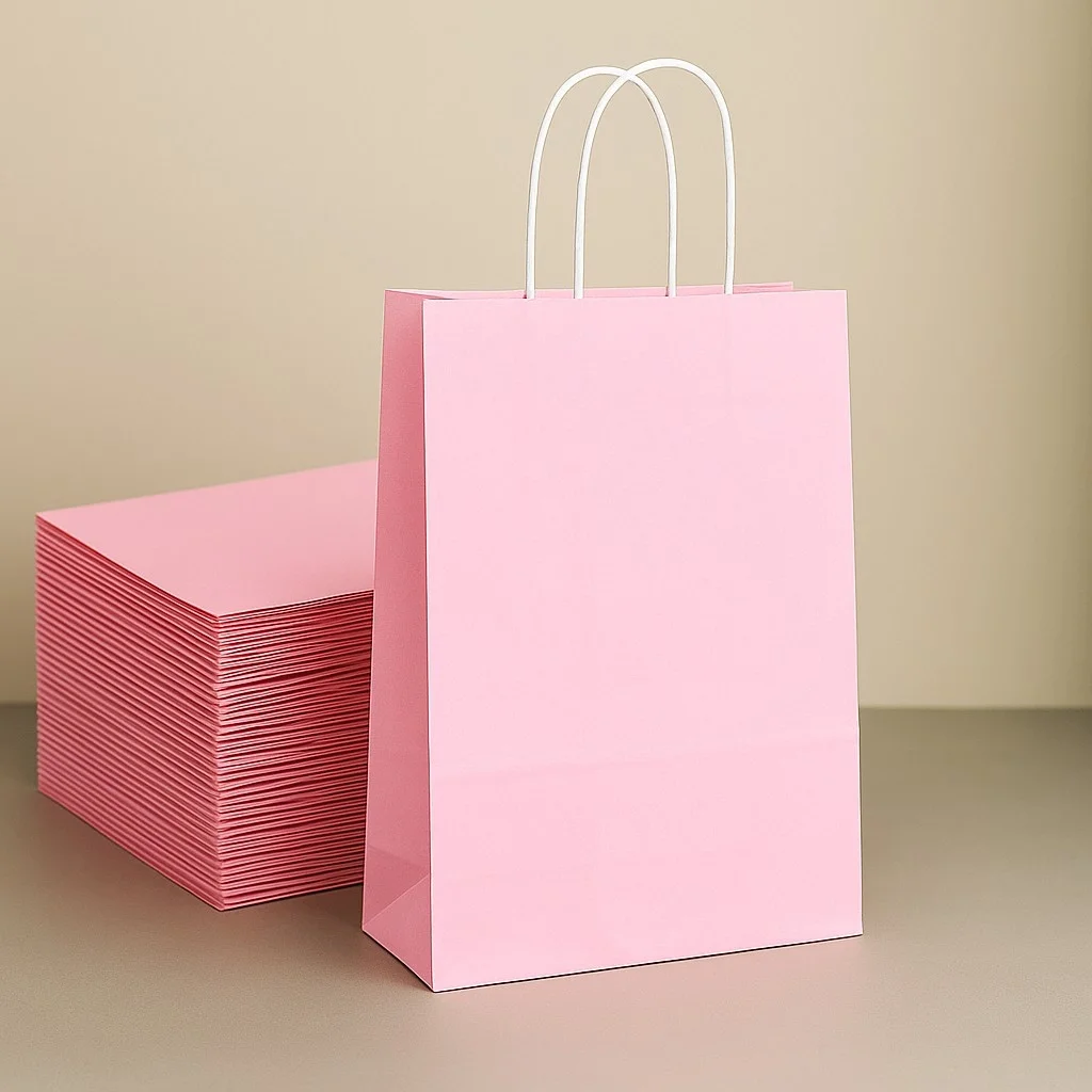 Roll-Up Kraft Çanta Pembe Büyük Boy 31 * 41 cm 25 Adet