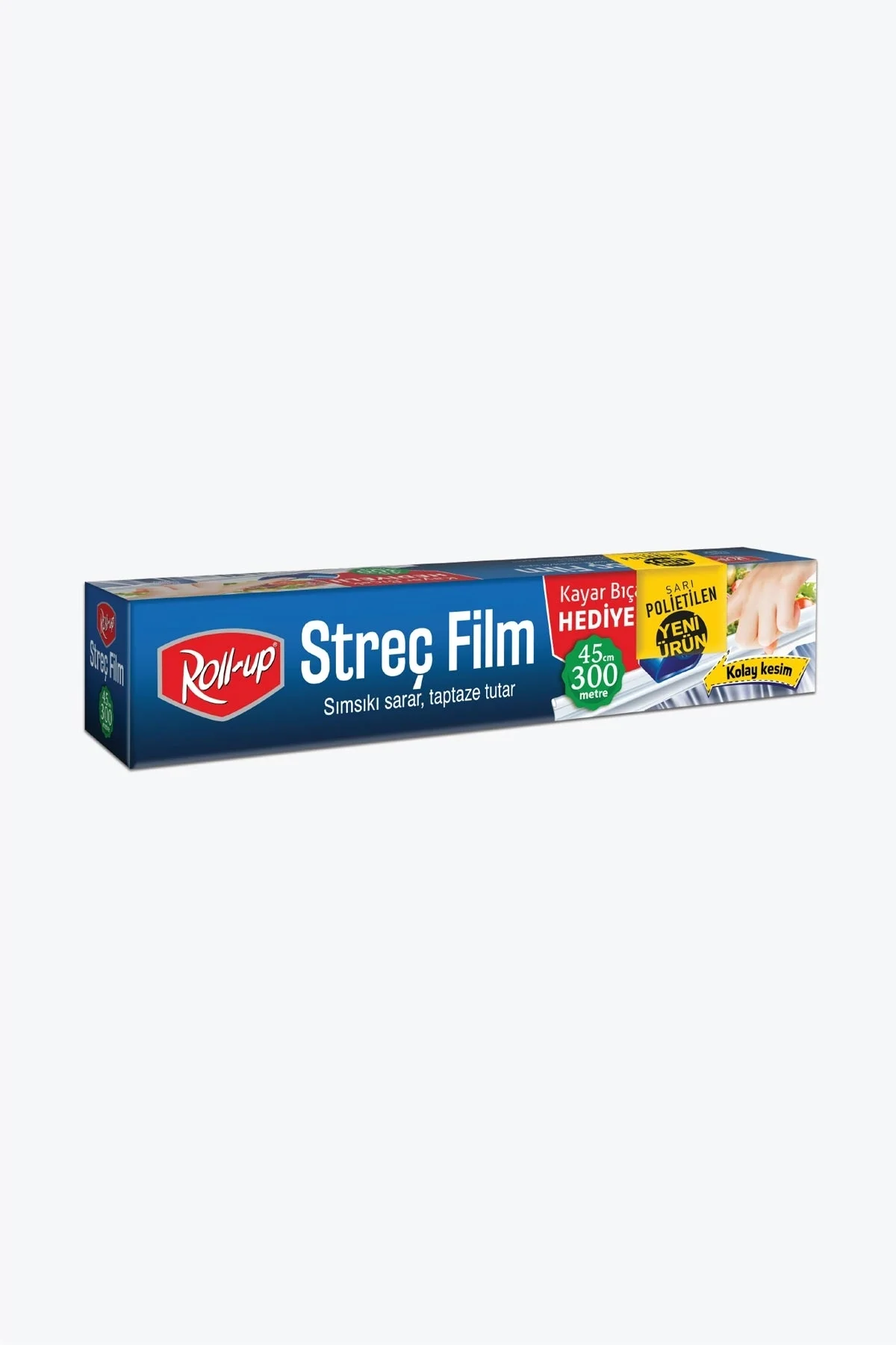 Roll-up Streç Film 8 Mic Sarı PE 45 cm x 300 m Kayar Bıçaklı