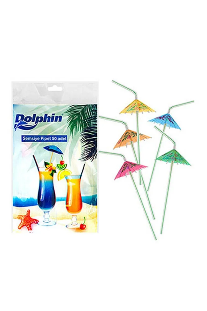 Dolphin Şemsiye Dekoratif Pipet 50 Adet