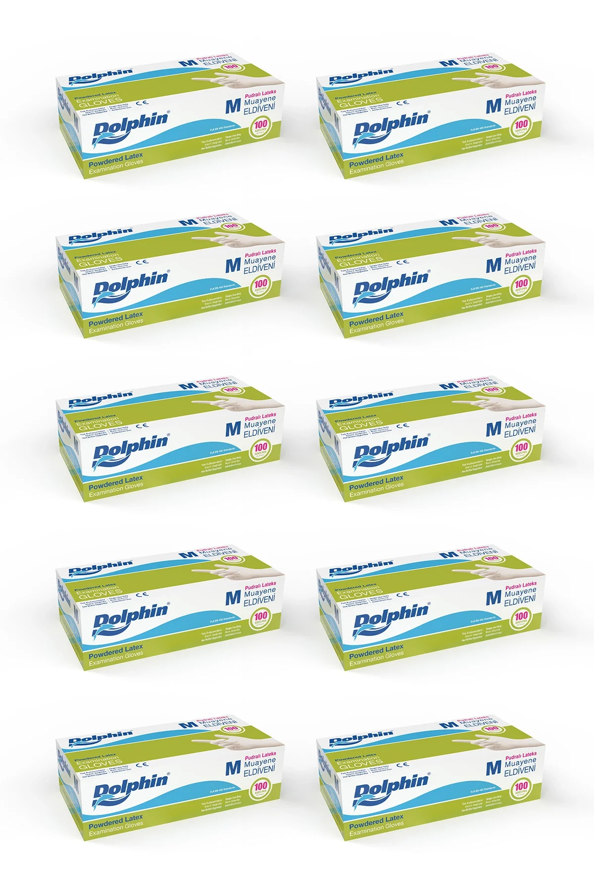Dolphin Pudralı Lateks Muayene Eldiveni M Beden 100 Adet x 10 Paket - MDR