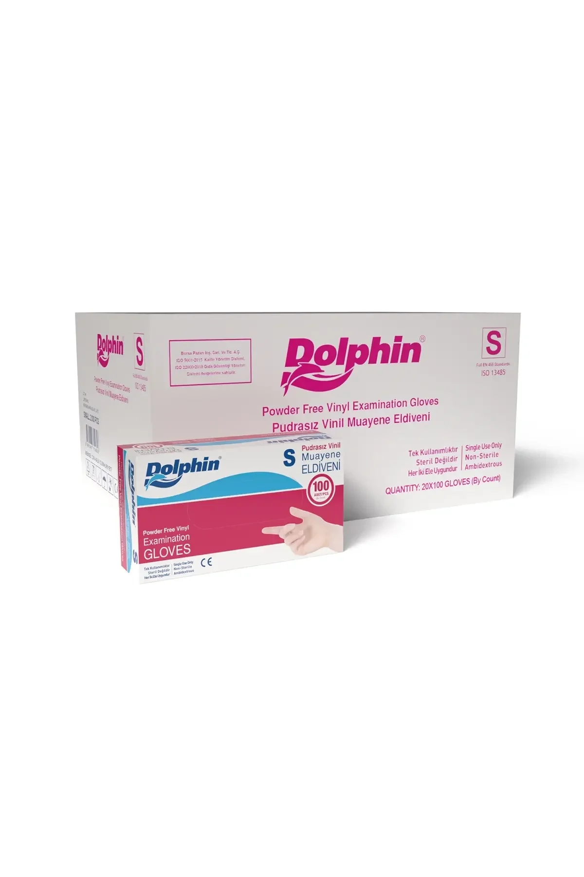 Dolphin Beyaz Vinil Eldiveni Pudrasız S 100 Adet x 20 Paket - Koli
