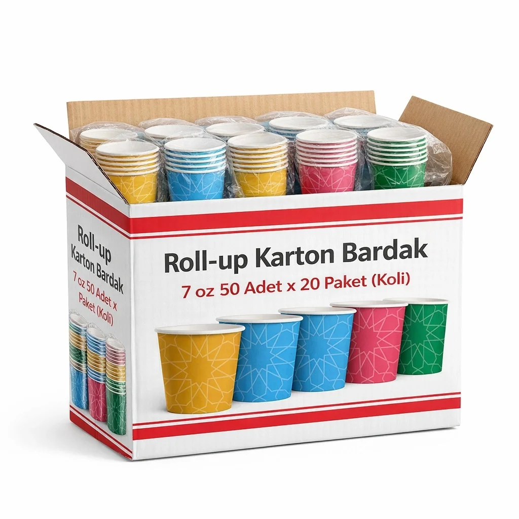 Roll-Up 7oz Karton Bardak Renkli 50 Adet x  20 Paket - Koli