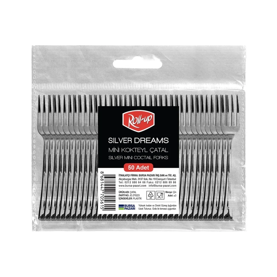 Roll-Up Metal Görünümlü Mini Kokteyl Çatalı 9,5 cm 50 Adet