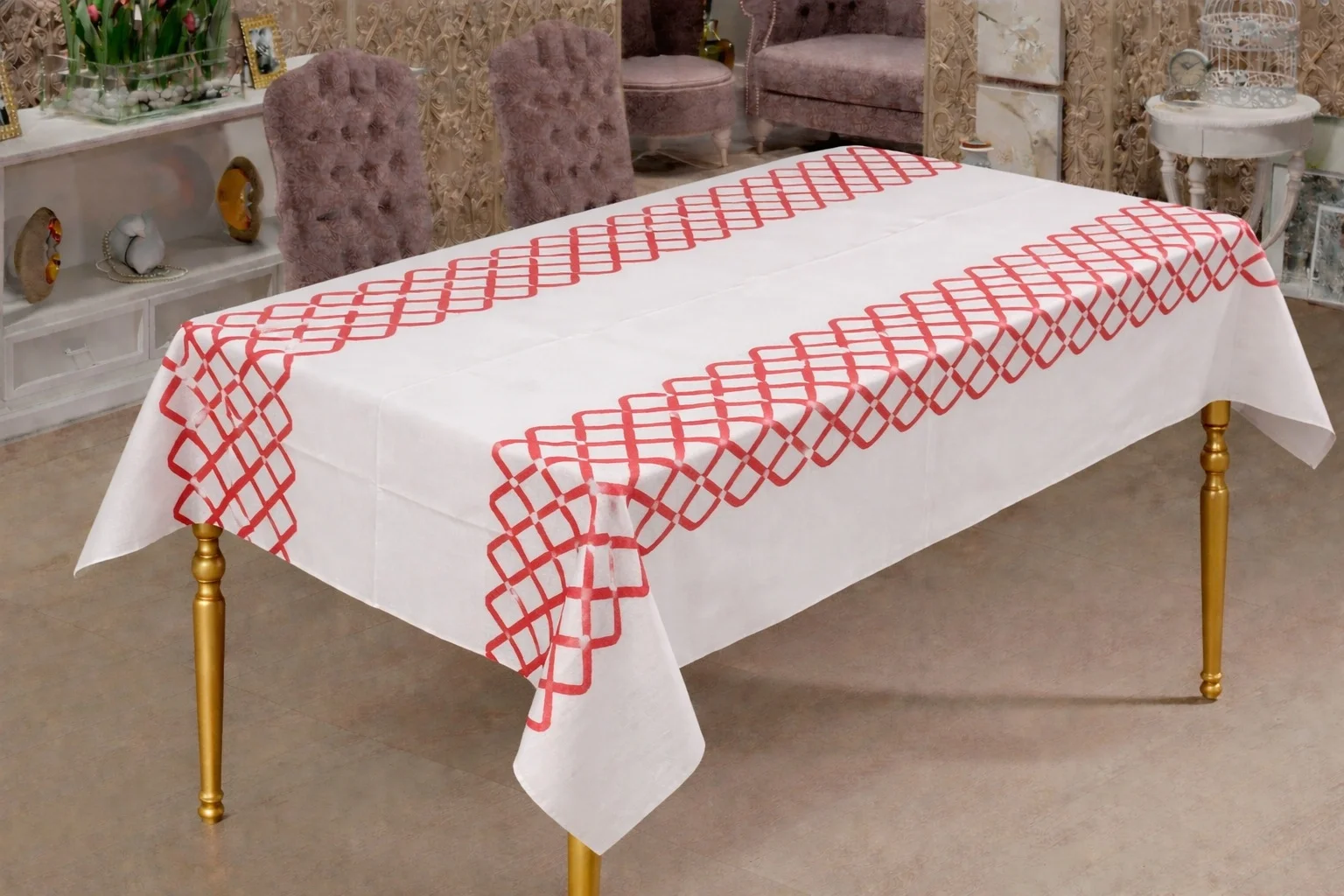 Roll-Up Rulo Kağıt Masa Örtüsü Kırmızı Kareli 100 * 150 cm 16 Yaprak 1 Rulo