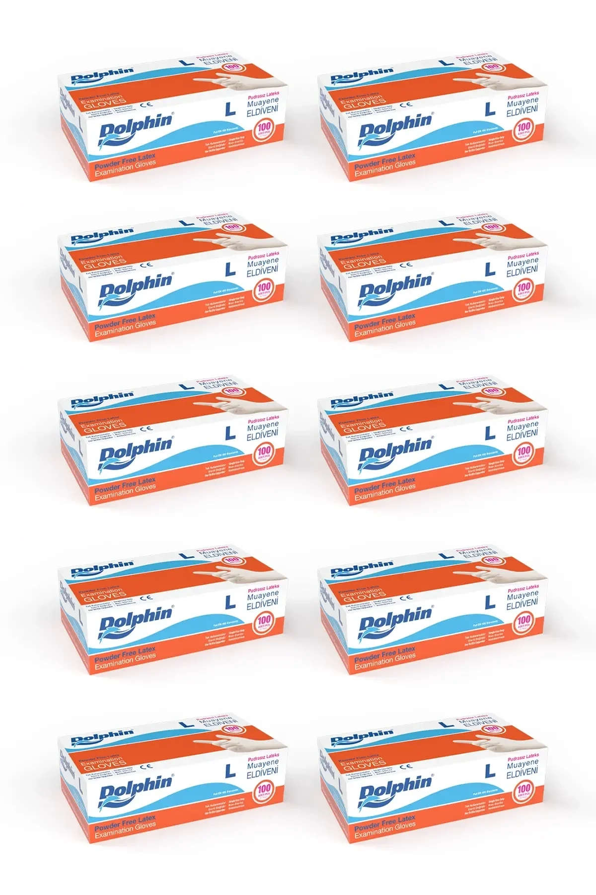 Dolphin Pudrasız Lateks Muayene Eldiveni L Beden 100 Adet x 10 Paket - MDR