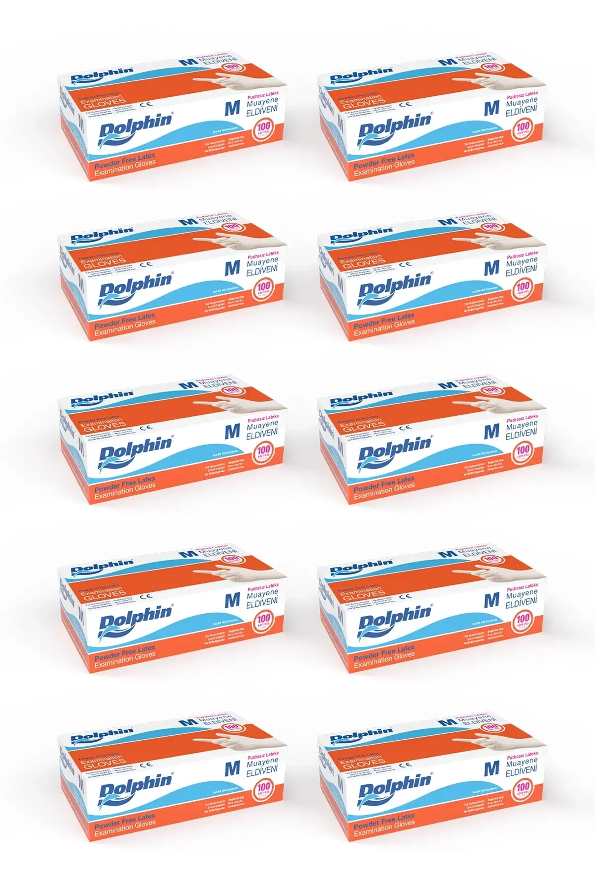 Dolphin Pudrasız Lateks Muayene Eldiveni M Beden 100 Adet x 10 Paket - MDR