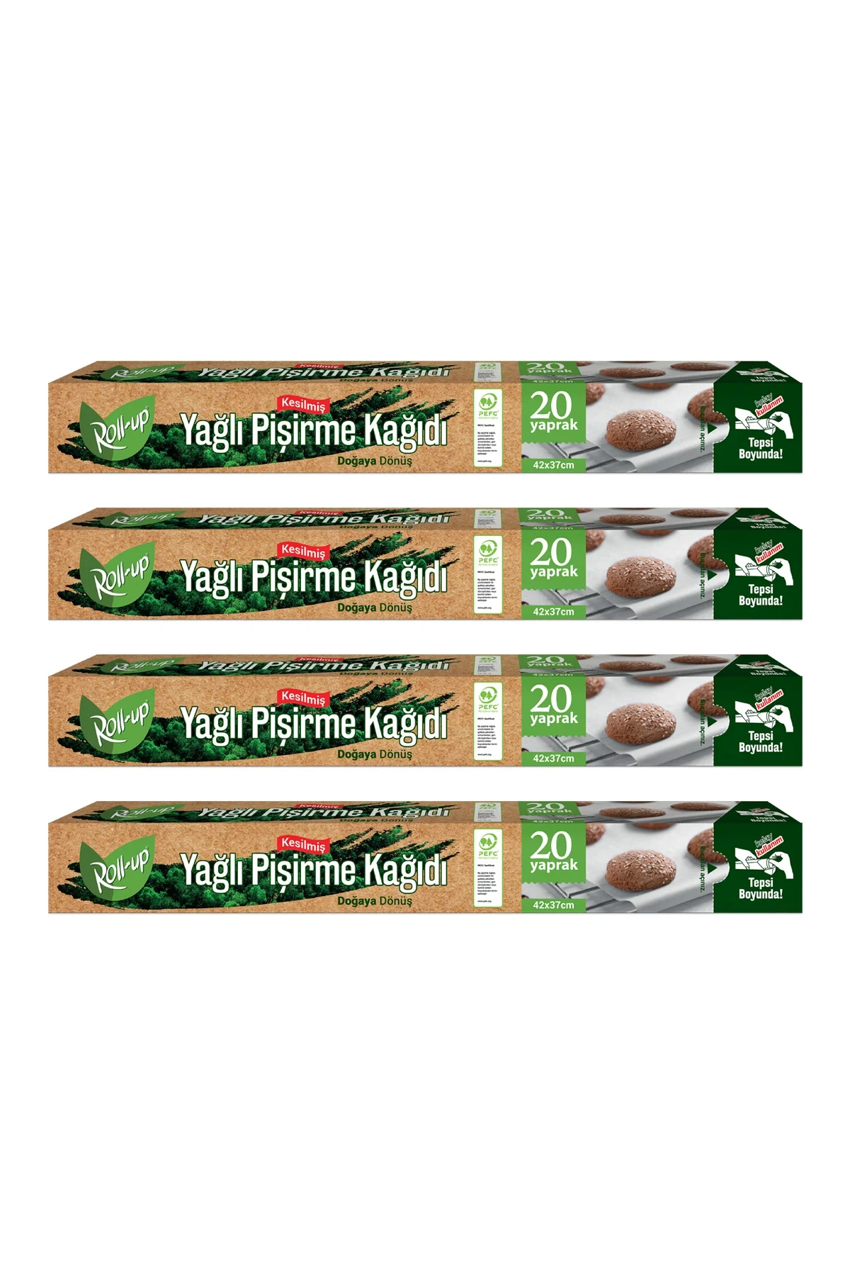 Roll-Up Doğaya Dönüşümlü Kesilmiş Yağlı Pişirme Kağıdı 20 Yaprak 4 Adet