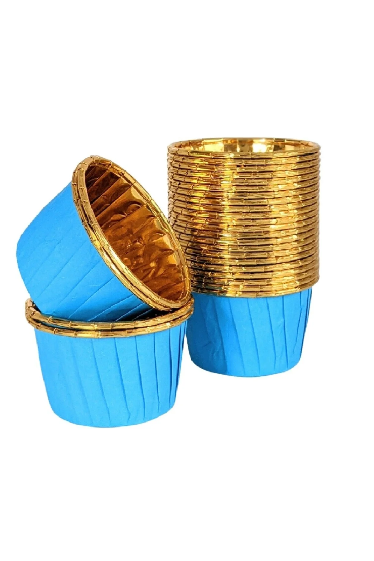 Roll-up Muffin Kek Kapsülü Mavi-Altın 25 Adet
