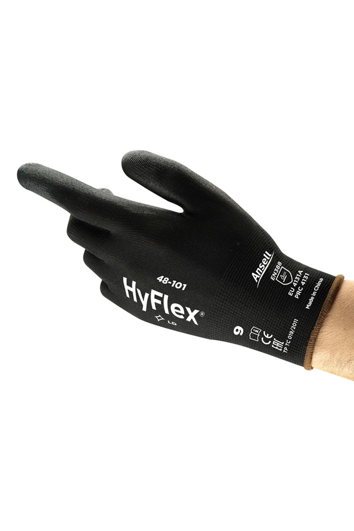 Ansell- HYFLEX® 48-101 Siyah-Gri Tam Kaplı Sensilite Poliüretan Kaplı Hassas İş Eldiveni 1 Çift (8 Beden / M)