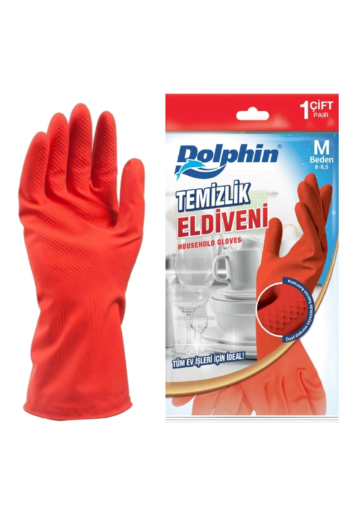 Dolphin Temizlik Eldiveni Kırmızı M 1 Çift