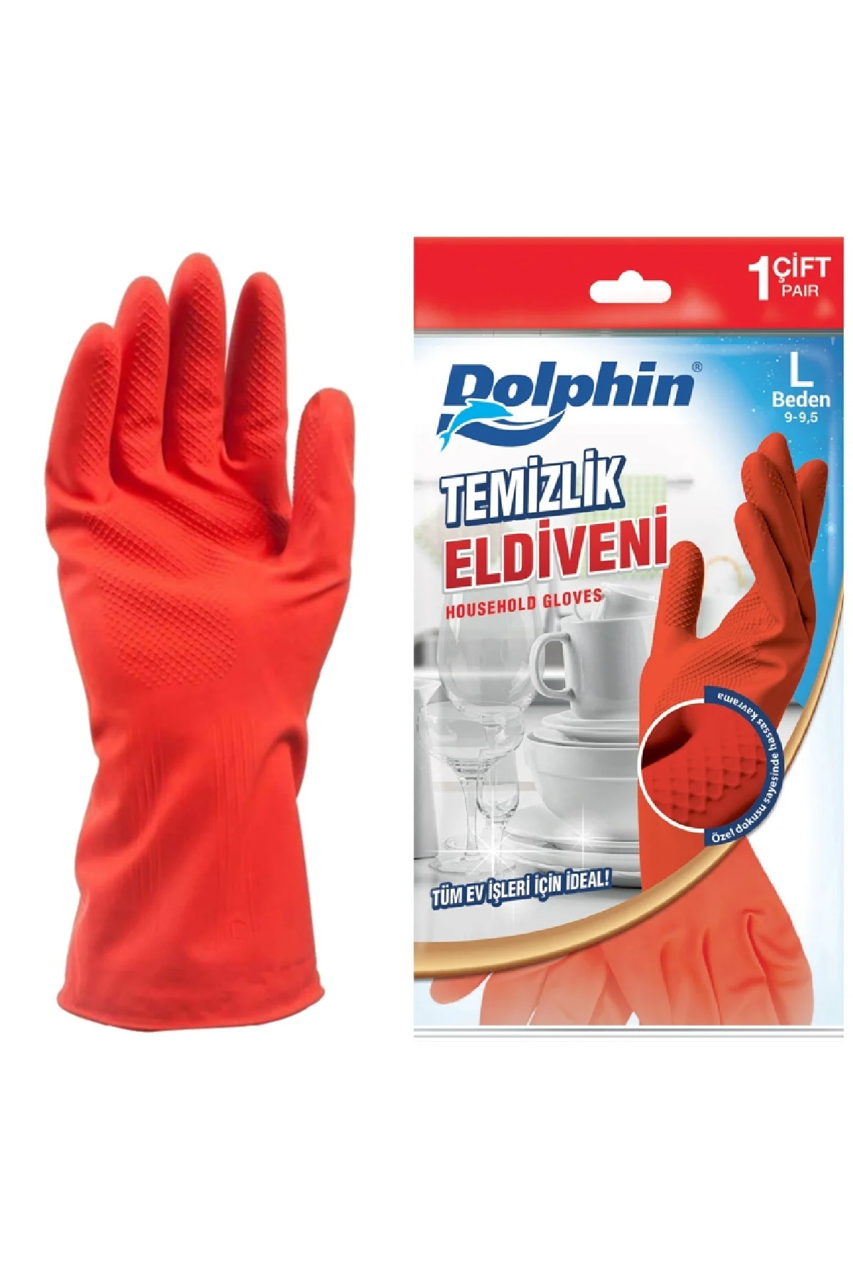 Dolphin Temizlik Eldiveni Kırmızı L 1 Çift