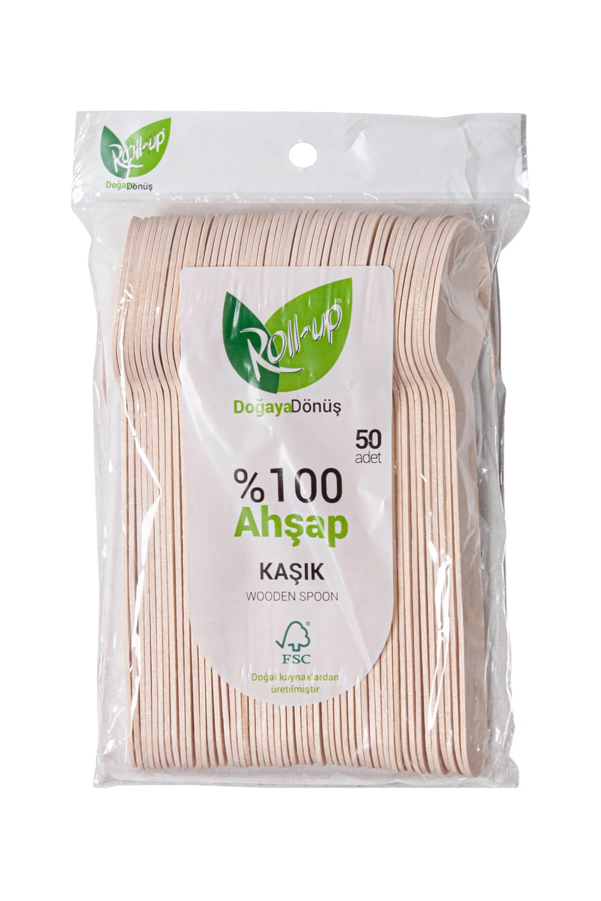 Roll-up Doğa Dostu Ahşap Kaşık 50 Adet