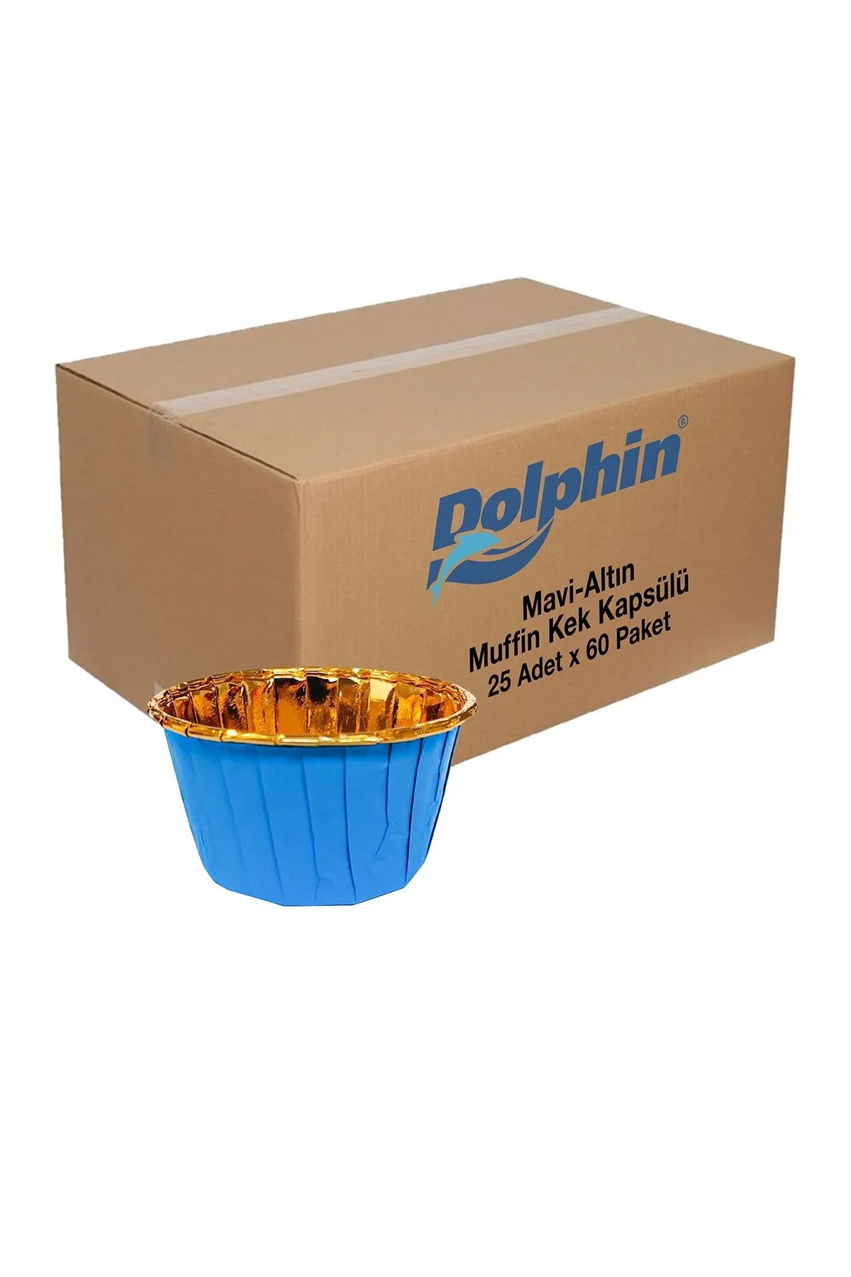 Dolphin Muffin Kek Kapsülü Mavi-Altın 25 Adet x 60 Paket-Koli