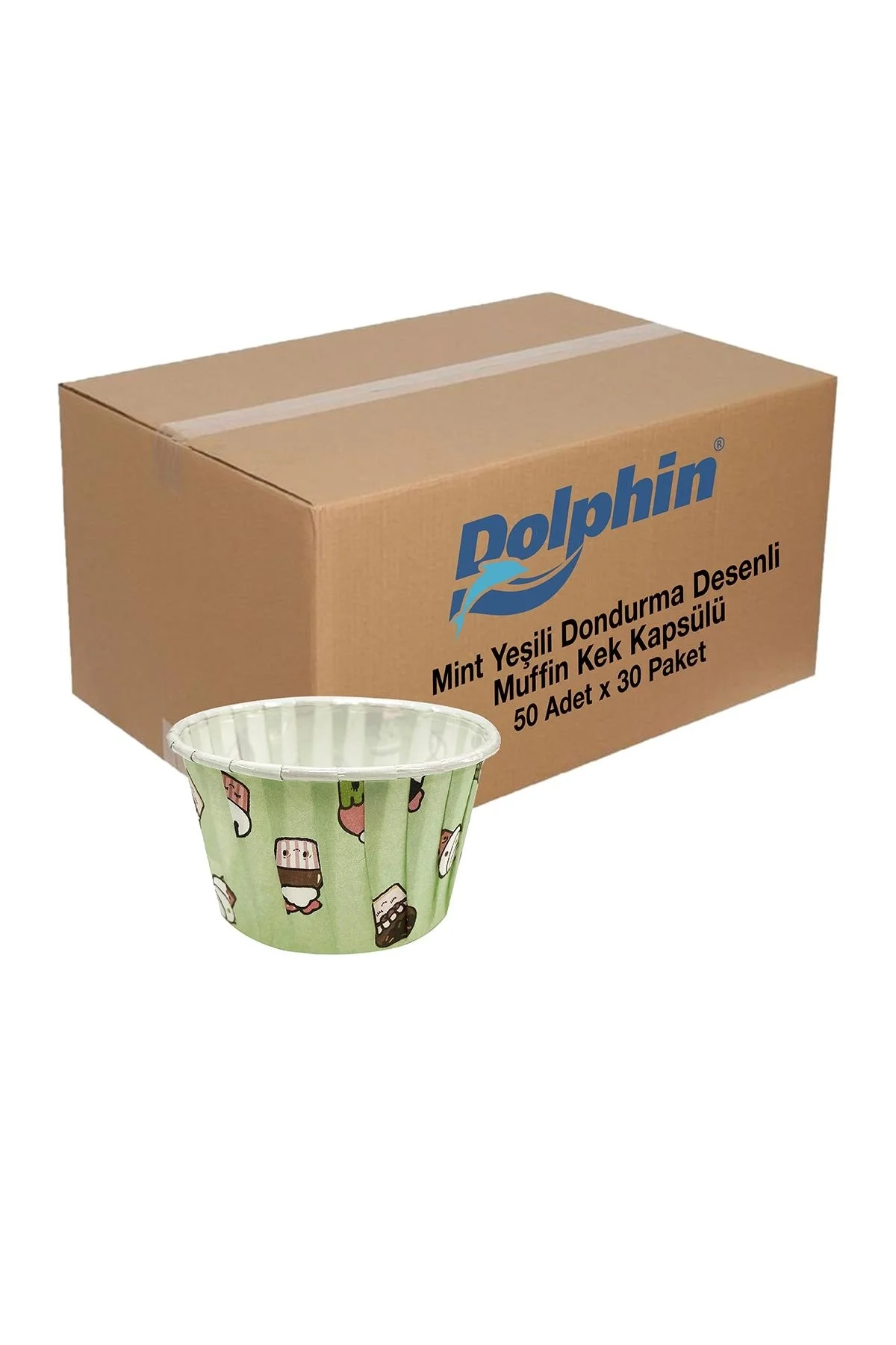 Dolphin Kağıt Muffin Kek Kapsülü Dondurma Desenli 50 Adet x 30 Paket-Koli