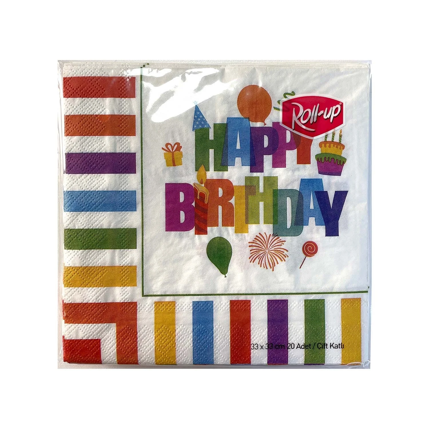 Roll-Up Kağıt Peçete Renkli Doğum Günü Temalı 33 * 33cm 20 Adet
