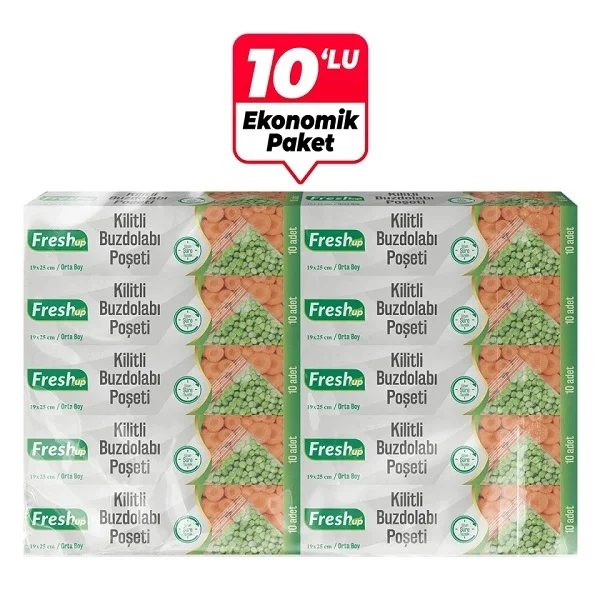 Fresh-Up 19x25cm Ekonomik Kilitli Buzdolabı Poşeti 10 Adet x 10 Paket