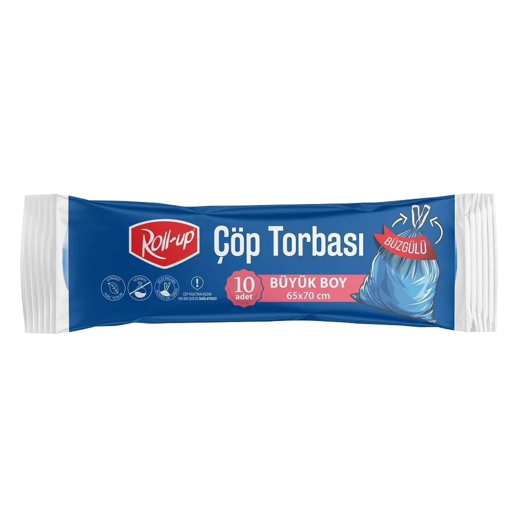 Roll-up Çöp Torbası Büyük Boy Büzgülü 65*70 cm 10 Adet