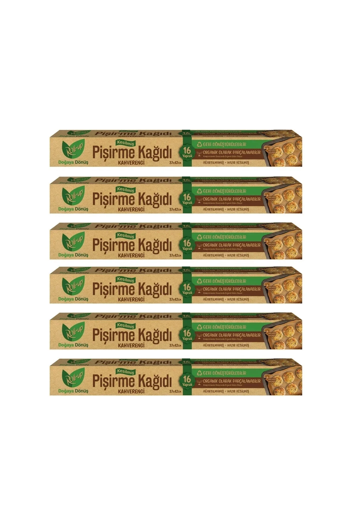 Roll-up Kahverengi Kesilmiş Pişirme Kağıdı 37cmx42cm 16 Yaprak - 6 Adet