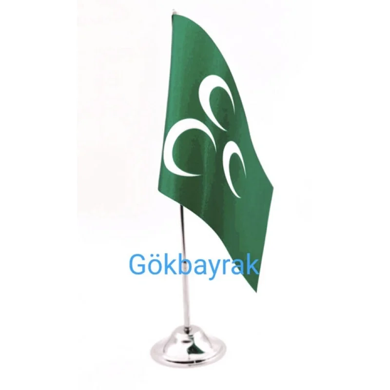 Tekli Yeşil Üçhilal Masa Bayrağı