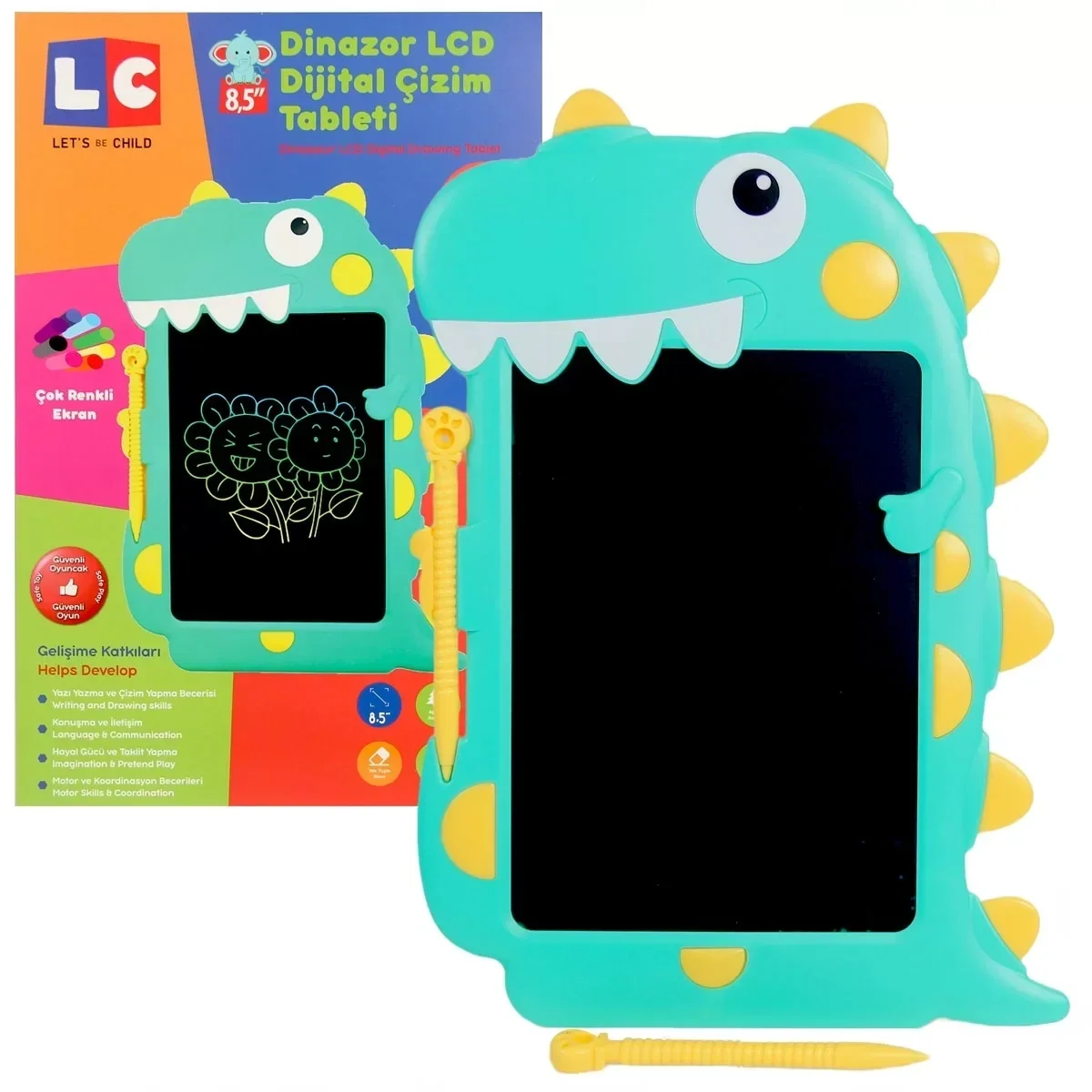 LCD Dijital Renkli Dinozor Çizim Tableti 8,5 İnç
