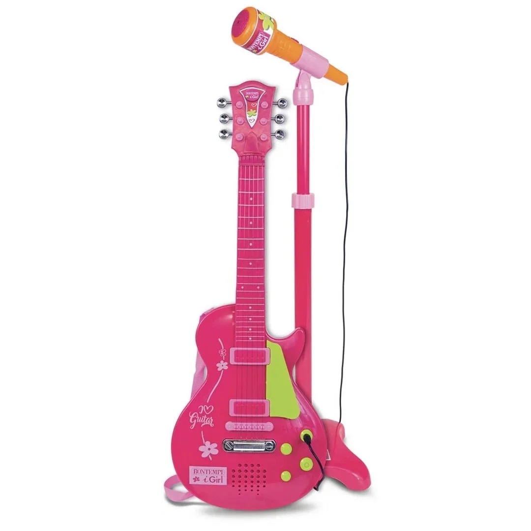Elektronik Ayaklı Mikrofonlu Pembe Gitar