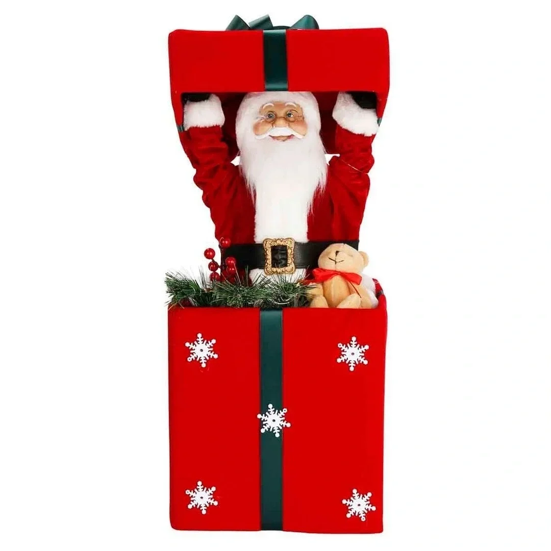 Işıklı Noel Baba Figürlü Dekoratif Hediye Kutusu 59 cm