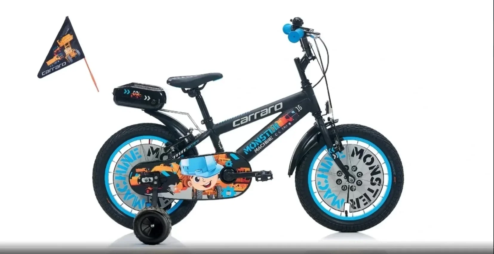 Carraro Monster 16 Jant Alüminyum Çocuk Bisikleti Mat Siyah-Gri-Mavi