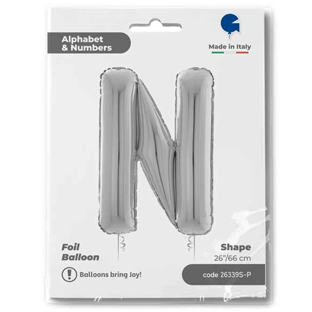 N Harf Grabo Gümüş Folyo Balon 26"