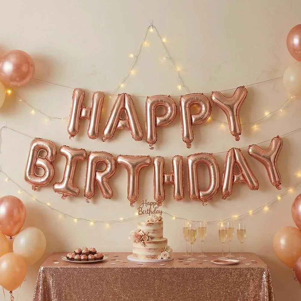 Rose Gold Happy Birthday Banner Folyo Balon