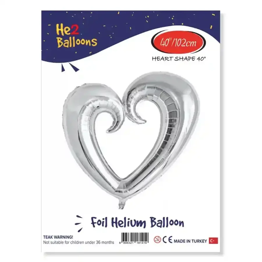 Gümüş İçi Boş Kalp Folyo Balon 40"