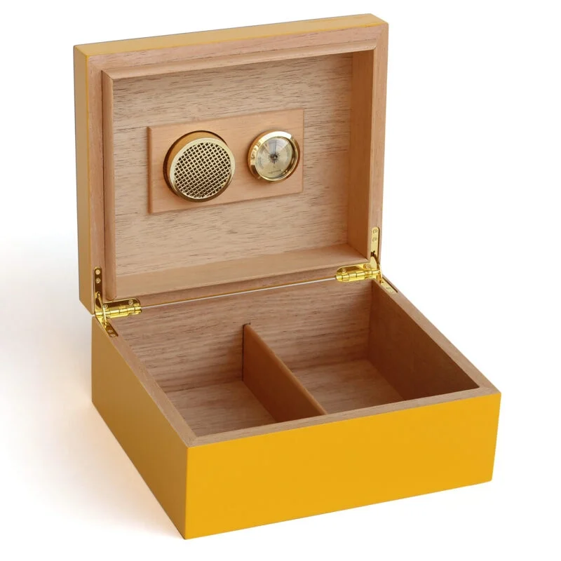 Cohiba Sarı-Gri Nokta Tasarımlı Sedir Ağacı Nemlendirici Humidor CHUM038 - Parmida