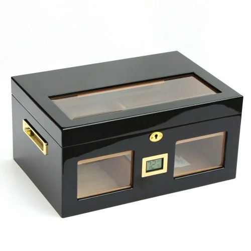 Parmida Parlak Siyah Raflı Sedir Ağacı Nemlendirici Humidor PHUM0143 - Parmida